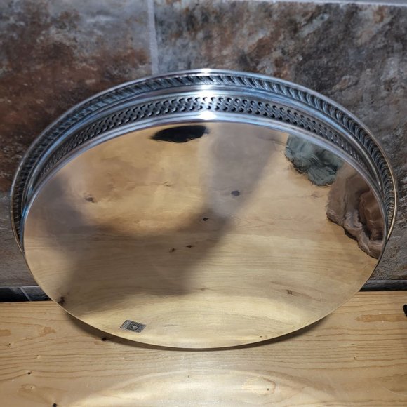 VTG International Silver Round Metal Platter Chased Reticulated Detail - Picture 3 of 12